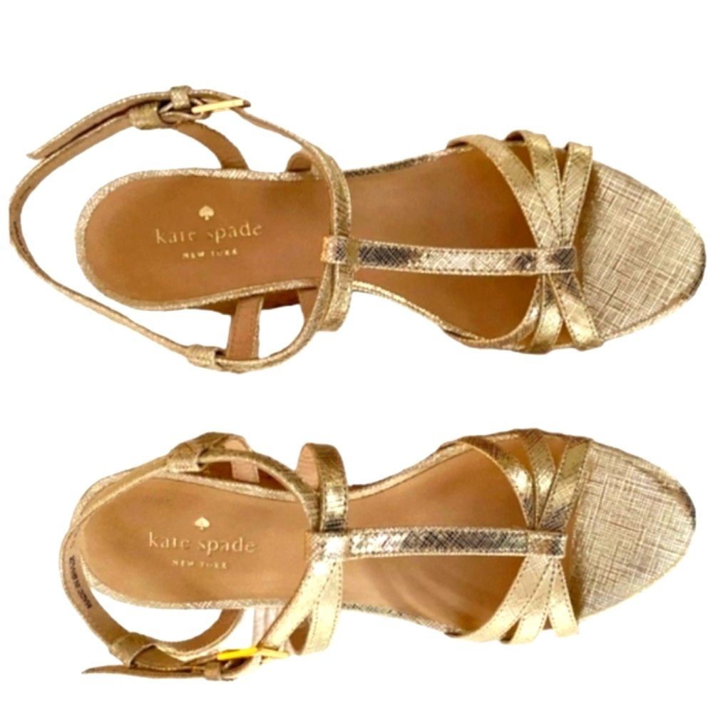 Kate Spade Tropez Metallic Cork Platform Heels 9.5 EUC Vacay Cruise Beach